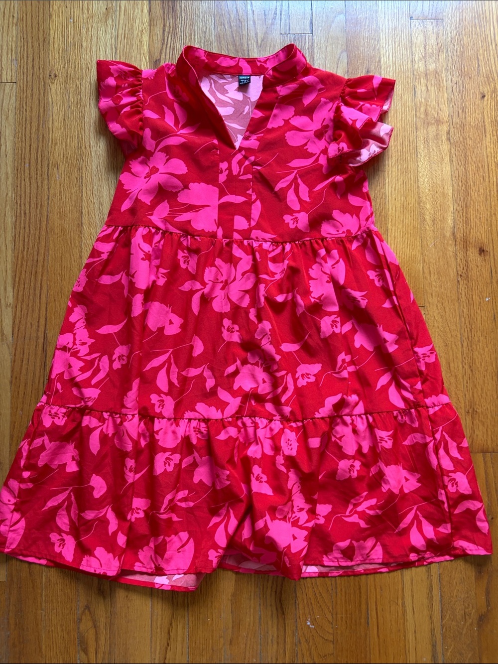 Red & Pink Floral Tiered Dress - Lightweight Summer Dress